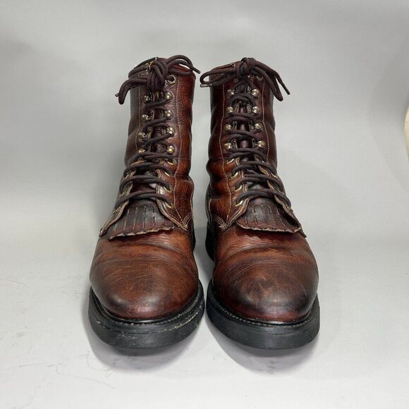 Justin Double Comfort Boots Men's Size 10EEE Briar Pitstop Leather Lace Up USA - Picture 2 of 13